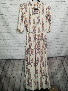 Oliphant Southwestern Vneck Maxi dress size Xlarge ruffle sleeves EUC